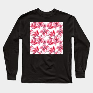 Pink and Red Watercolor Floral Long Sleeve T-Shirt